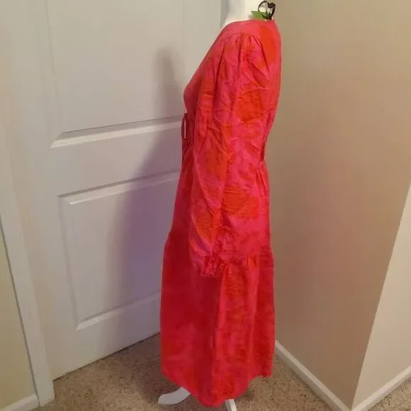 NWT Kate Spade xTarget Pink Rose Floral Midi Boho Linen Blend  Dress. Size XS - Picture 5 of 12